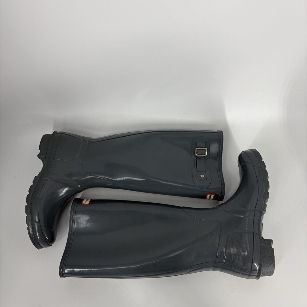 Hunter Original Tall Gloss Rain Boots 9 US Womens Gray Waterproof Rubber Wellies - Picture 5 of 8